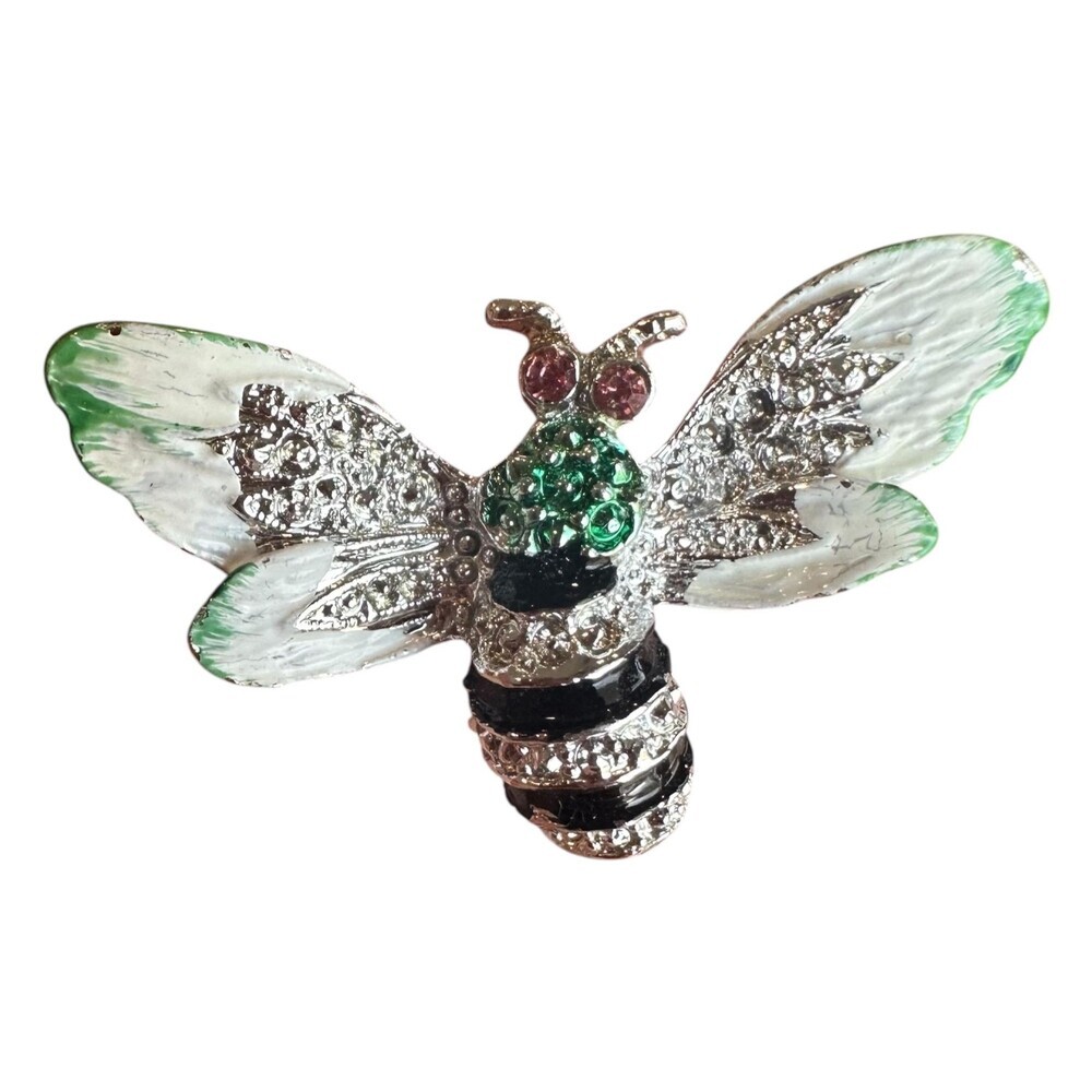 Vintage Bumblebee Bee with  Rhinestones Painted  Brooch Pin Flying Insect